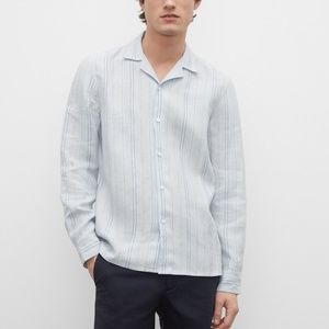 Camp Collar Striped Linen Shirt - New With Tags - NEVER WORN - Light Blue